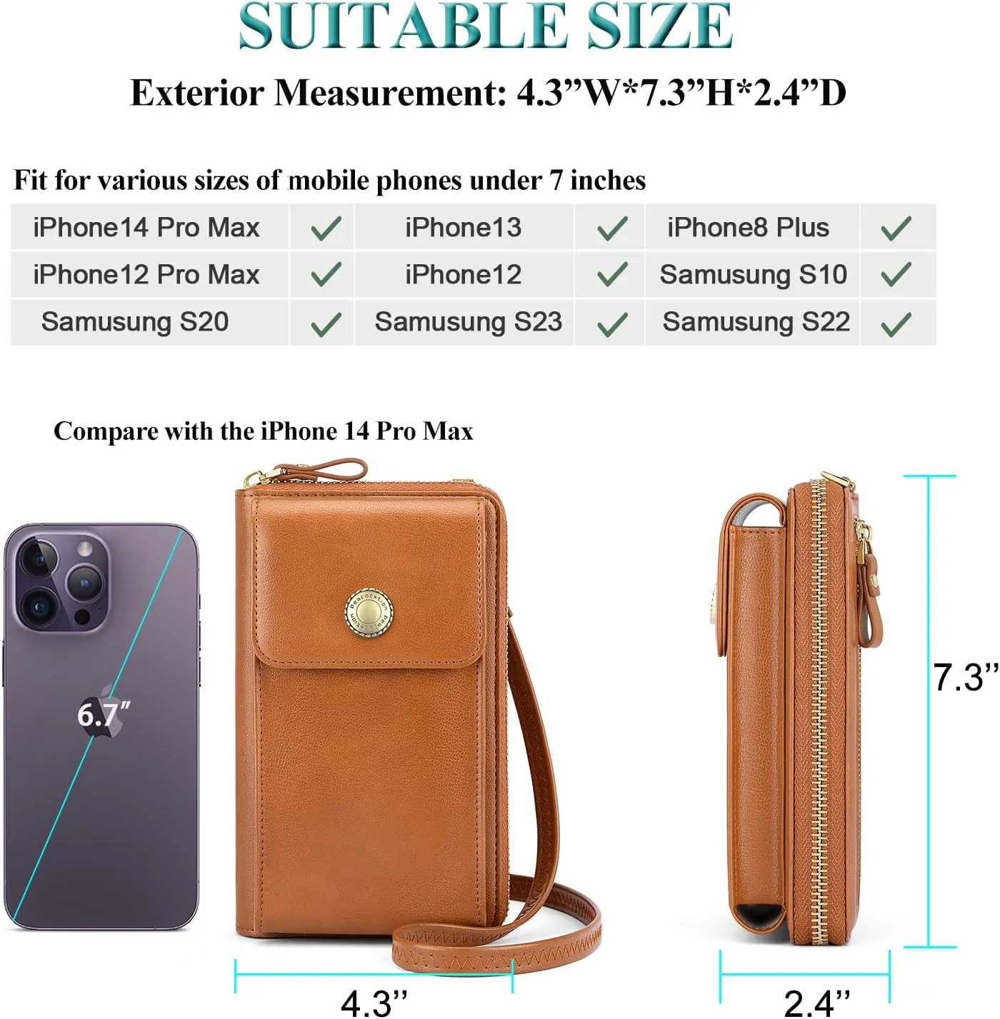 Peacocktion RFID Crossbody Wallet Purse for Women Small Travel Cell Phone Purses Trendy Vegan Leather Bags with Card Slots