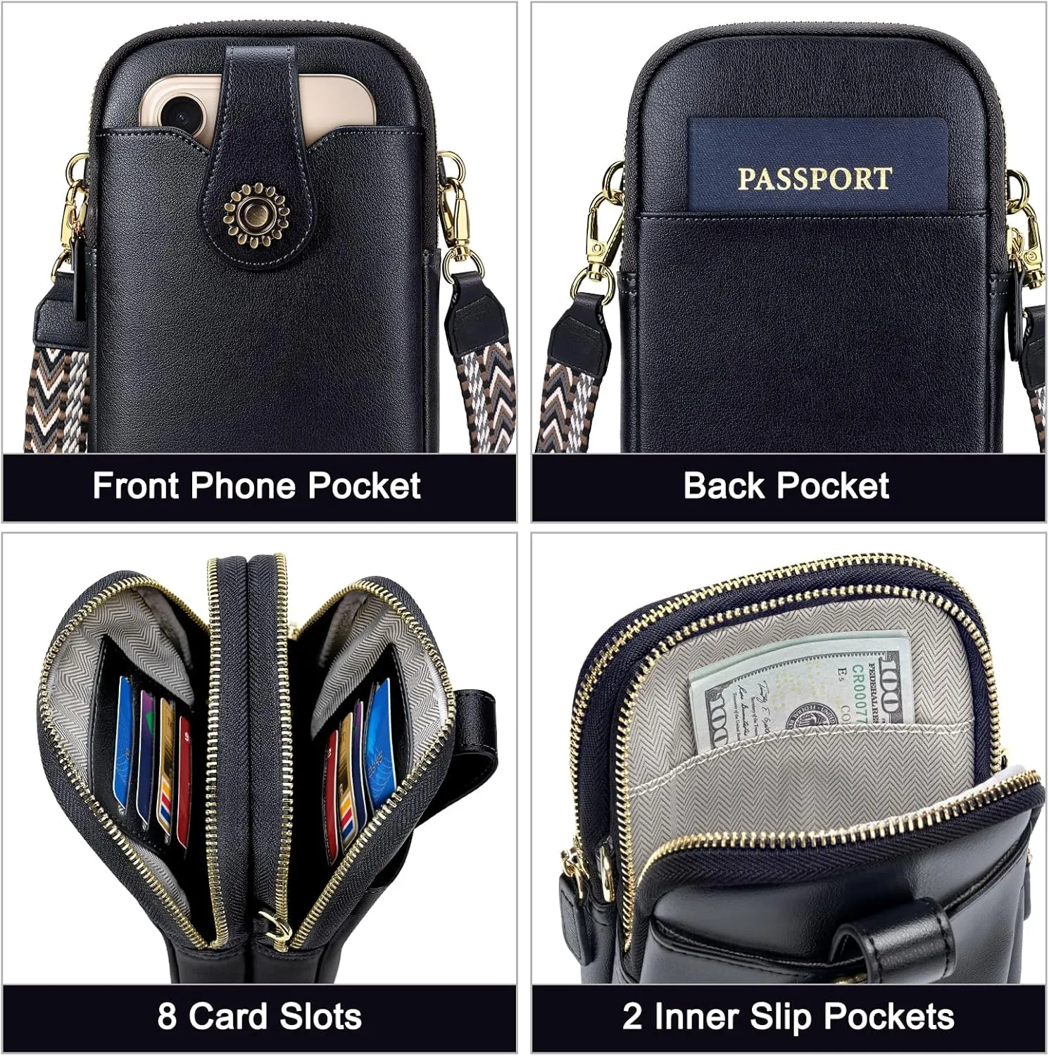 Peacocktion Small Crossbody Bags for Women, Leather RFID Cell Phone Purse, Trendy Travel Crossbody Purses with Zipper