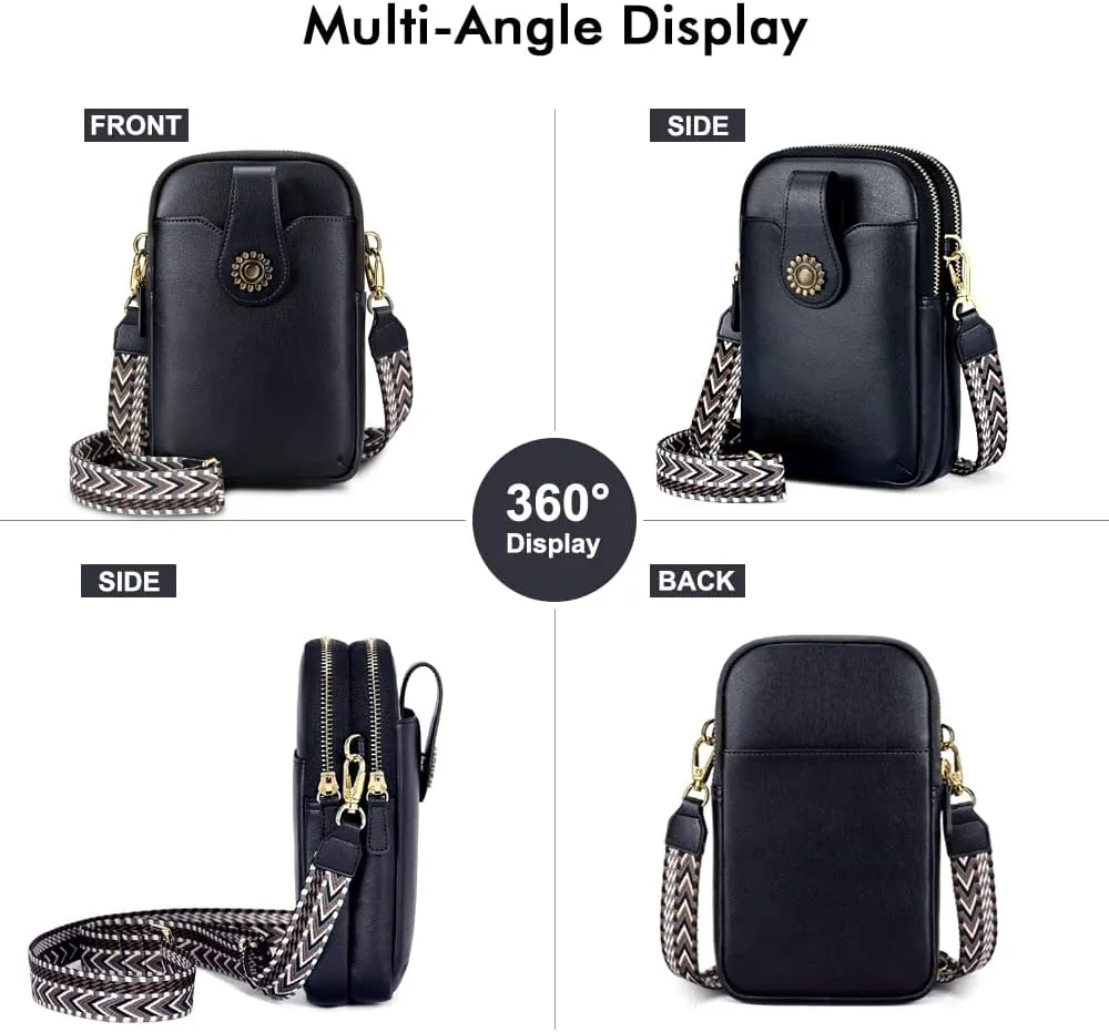 Peacocktion Small Crossbody Bags for Women, Leather RFID Cell Phone Purse, Trendy Travel Crossbody Purses with Zipper