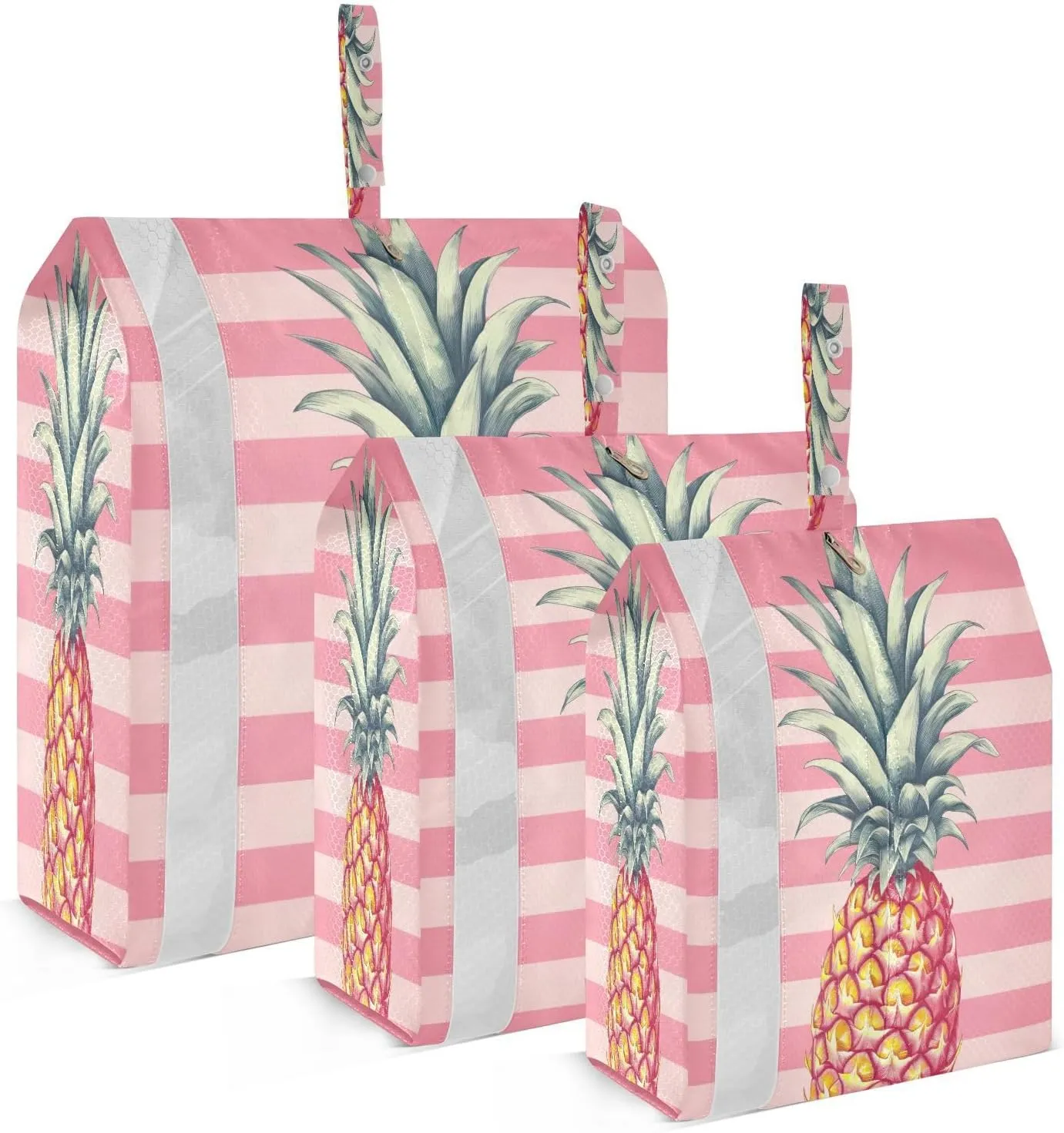 Pink Striped Pineapple Compression Packing Cubes 3 Set Travel Packing Cubes for Suitcases Organizer Bags Set for Carry on Suitcases