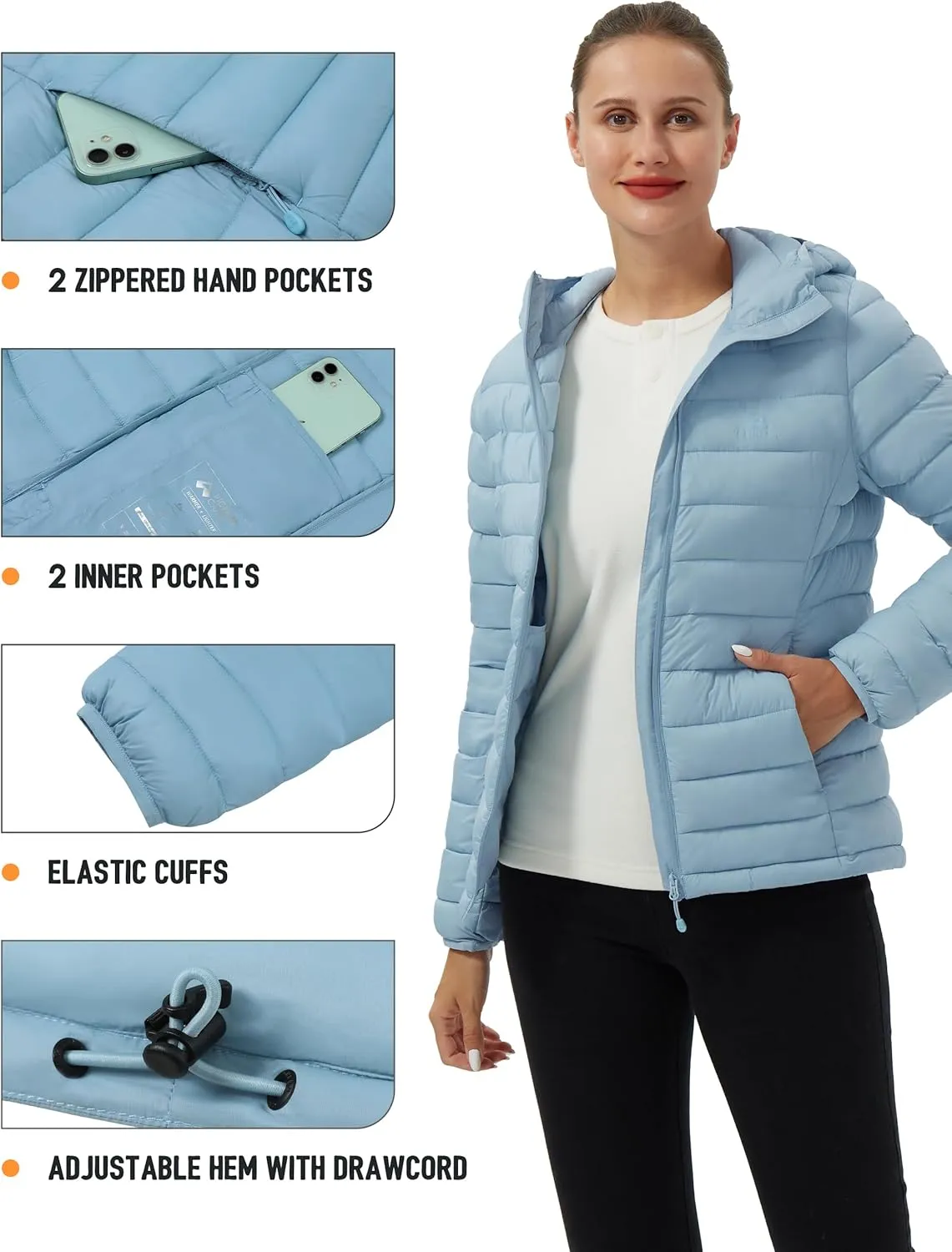 Pioneer Camp Women's Packable Puffer Jacket Winter Light Weight Water-Repellent Quilted Coat with Hood