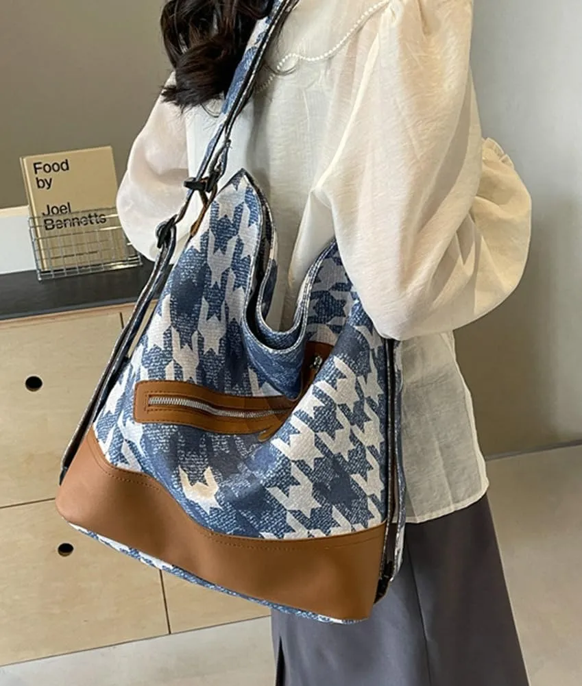 Plaid Shoulder Bag for Women Trendy Canvas Hobo Bucket Bag Large Casual Satchel Handbag Purse