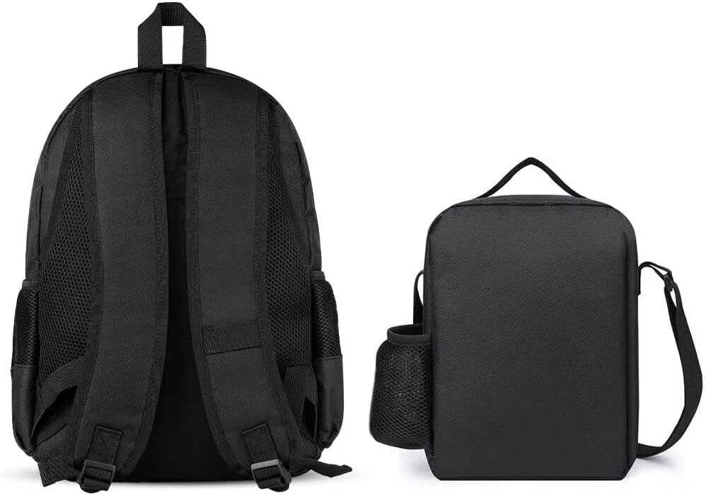 Portable Backpack Set with Lunch Bag & Pencil Case, Blue-Green-Gold Marble Print 3-in-1 Durable Work Bag,Adjustable Straps,Lightweight & Spacious