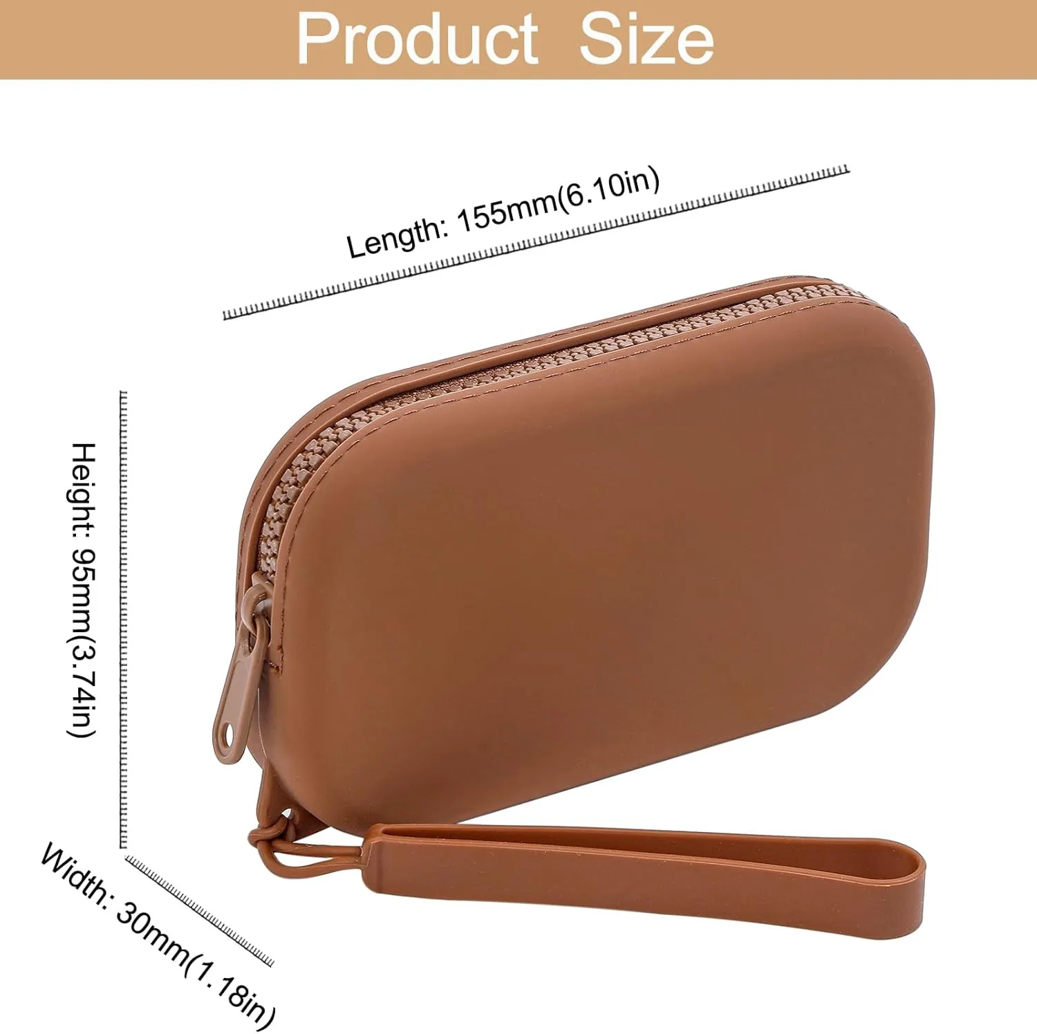 Portable Silicone Makeup Bag for Women, Small Travel Waterproof Toiletry Cosmetic Bag, Zipper Closure Organizer Makeup Case with Handle (Brown)