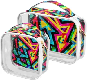 Psychedelic Maze Pattern 2 Pieces Clear Makeup Cosmetic Bags for Traveling Vacation Organizing, Toiletry Bags for Women Men, PVC Waterproof Travel Organizer
