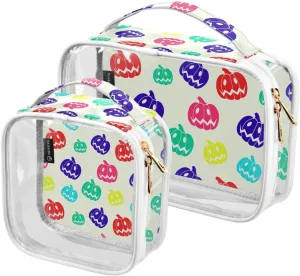 Pumpkin-pattern 2 Pieces Clear Makeup Cosmetic Bags for Traveling Vacation Organizing, Toiletry Bags for Women Men, PVC Waterproof Travel Organizer