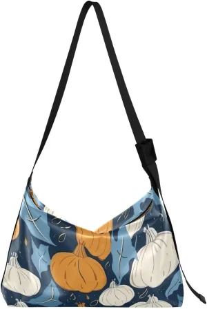 Pumpkins White Orange Blue Autumn Tote Bag for Women Large Hobo Bags Crossbody Bag Shoulder Bags with Adjustable Strap for Men