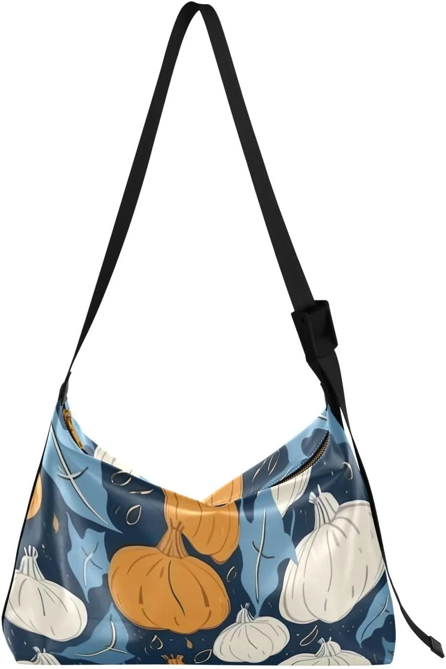 Pumpkins White Orange Blue Autumn Tote Bag for Women Large Hobo Bags Crossbody Bag Shoulder Bags with Adjustable Strap for Men