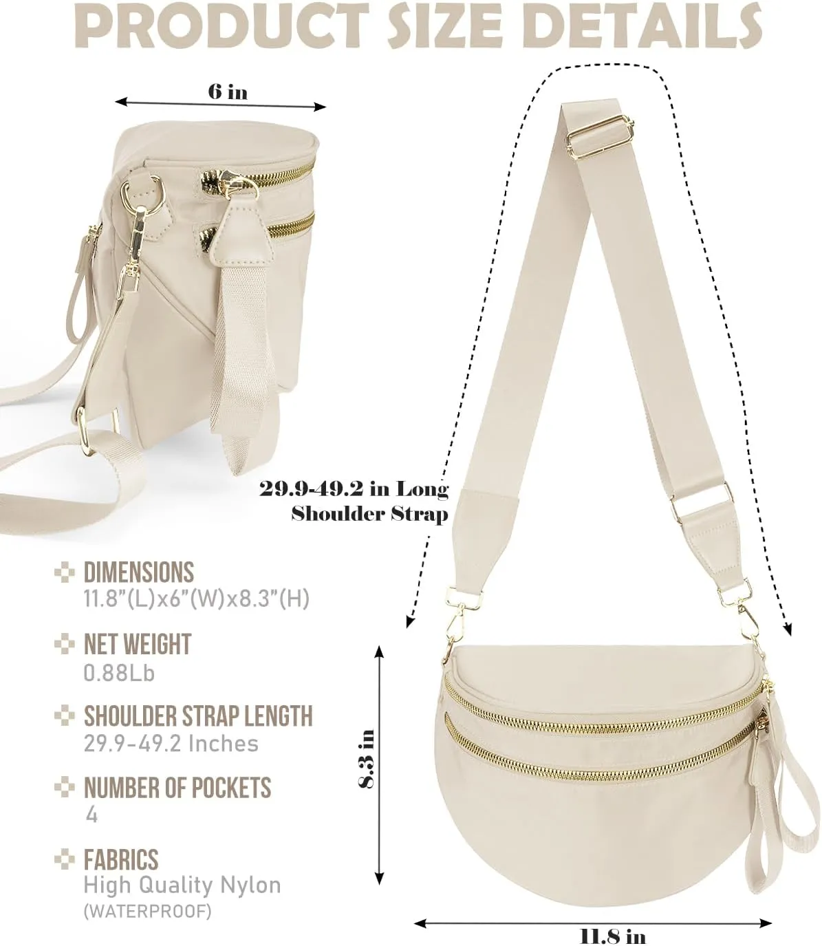 Pure Colour Crossbody Bag Bum Bag for Women,Spacious Purse Fanny Packs Belt Bag,Oversized Bum Bag (Colour Bum Bag-Beige)