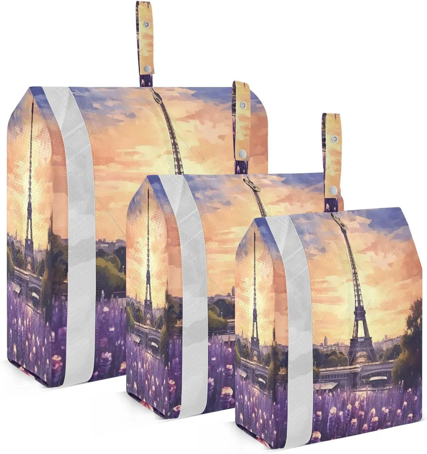 Purple Lavender Eiffel Tower Compression Packing Cubes Suitcase Organizer Bags Set for Travel Cubes for Travel Accessories and Essentials