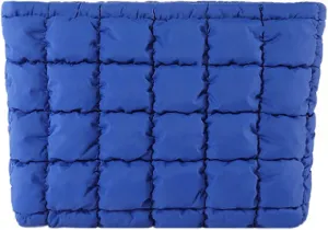 Quilted Makeup Bags Cosmetic Toiletry Organizer Bags Solid Puffer Clutch Cute Pouch for Women, Royal Blue