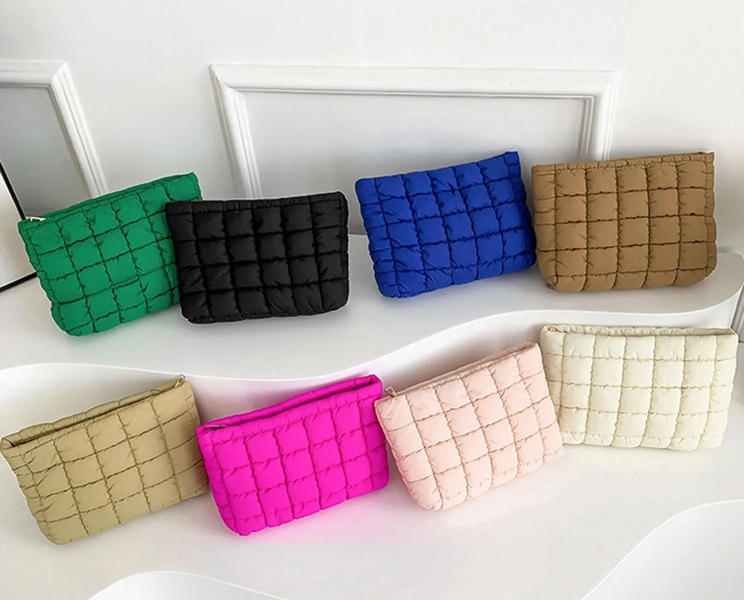 Quilted Makeup Bags Cosmetic Toiletry Organizer Bags Solid Puffer Clutch Cute Pouch for Women, Royal Blue