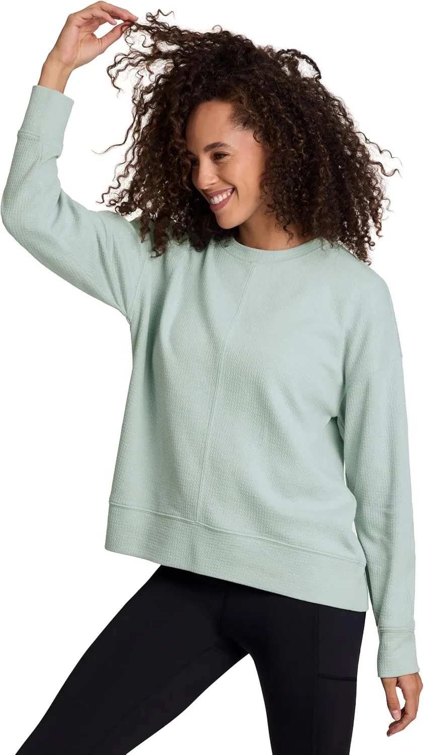 RBX Women's Crewneck Pullover Buttery Soft Waffle Textured Long Sleeve Yoga Top Relaxed Fit Lightweight Peached Sweatshirt