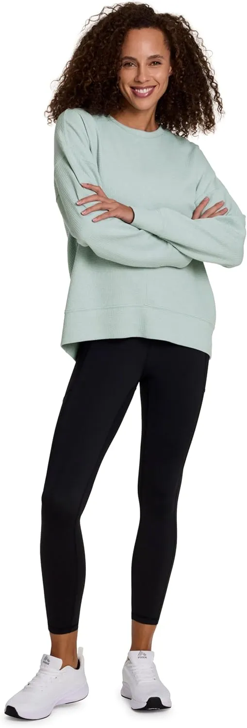 RBX Women's Crewneck Pullover Buttery Soft Waffle Textured Long Sleeve Yoga Top Relaxed Fit Lightweight Peached Sweatshirt