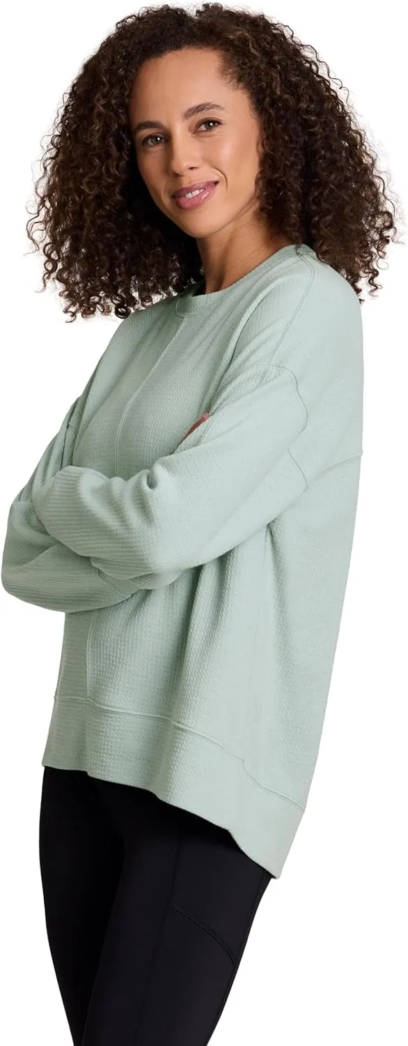 RBX Women's Crewneck Pullover Buttery Soft Waffle Textured Long Sleeve Yoga Top Relaxed Fit Lightweight Peached Sweatshirt