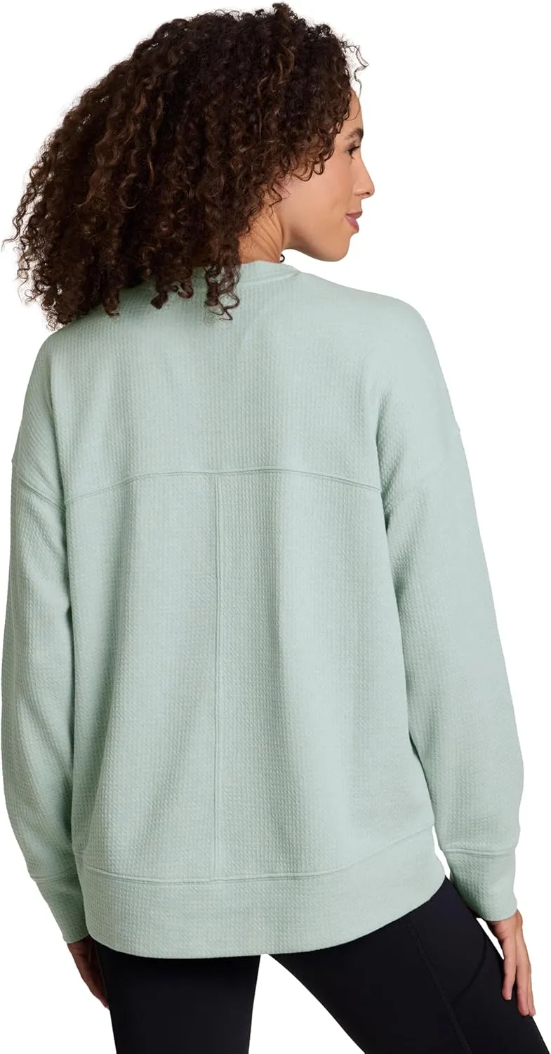 RBX Women's Crewneck Pullover Buttery Soft Waffle Textured Long Sleeve Yoga Top Relaxed Fit Lightweight Peached Sweatshirt