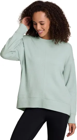 RBX Women's Crewneck Pullover Buttery Soft Waffle Textured Long Sleeve Yoga Top Relaxed Fit Lightweight Peached Sweatshirt