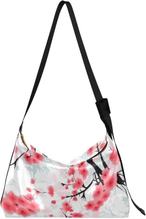 Red Plum Blossoms Florals Tote Bag for Women Large Hobo Bags Leather Crossbody Bags Shoulder Bag with Adjustable Strap for Men