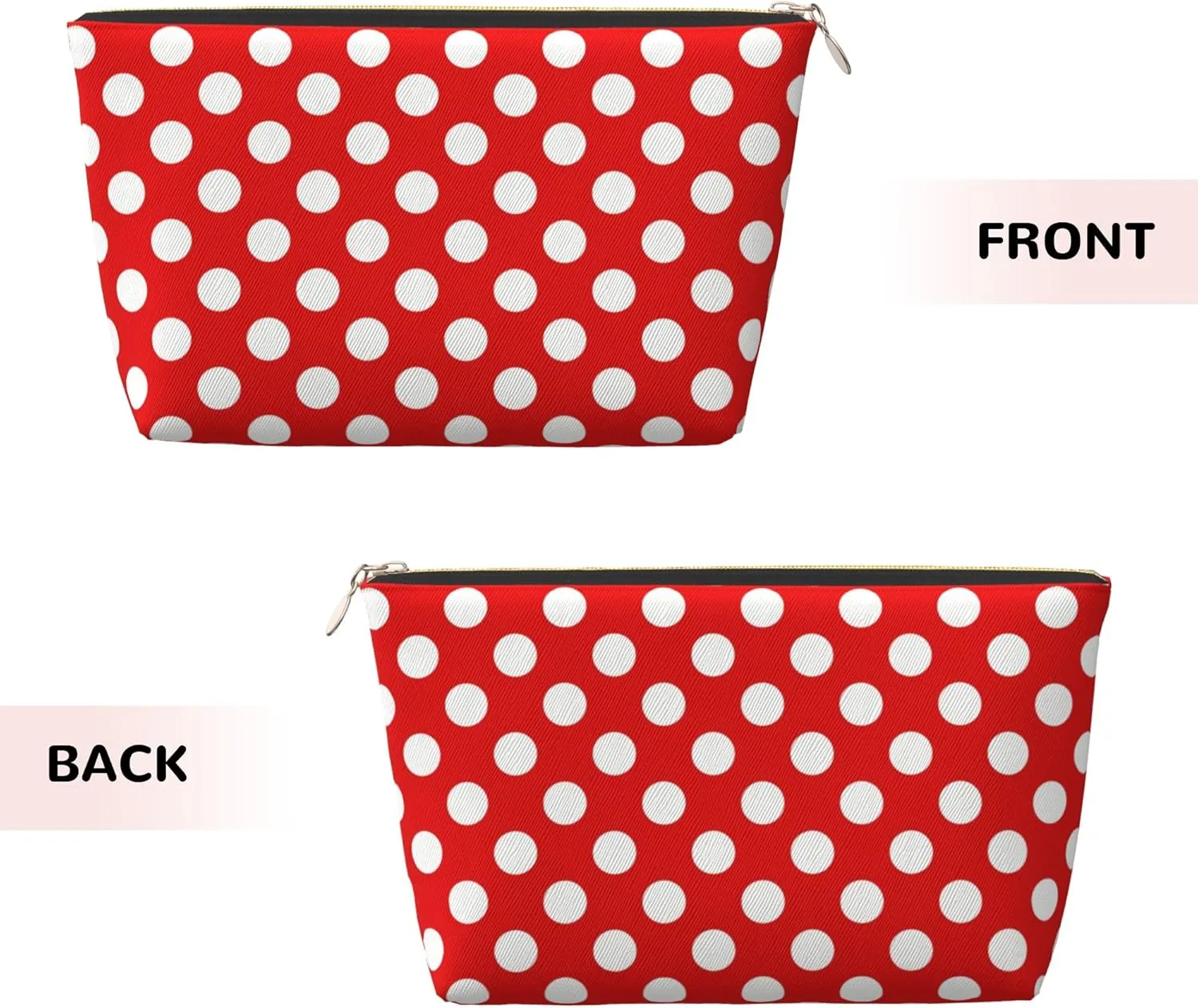 Red White Polka Dot Small Makeup Bag Mini Cosmetic Pouch for Women or Teen Girls, Waterproof Zippered Leather Mini Beauty Bags Compact Toiletry Pouch for Travel and Daily