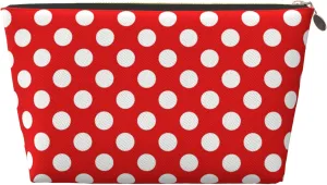 Red White Polka Dot Small Makeup Bag Mini Cosmetic Pouch for Women or Teen Girls, Waterproof Zippered Leather Mini Beauty Bags Compact Toiletry Pouch for Travel and Daily