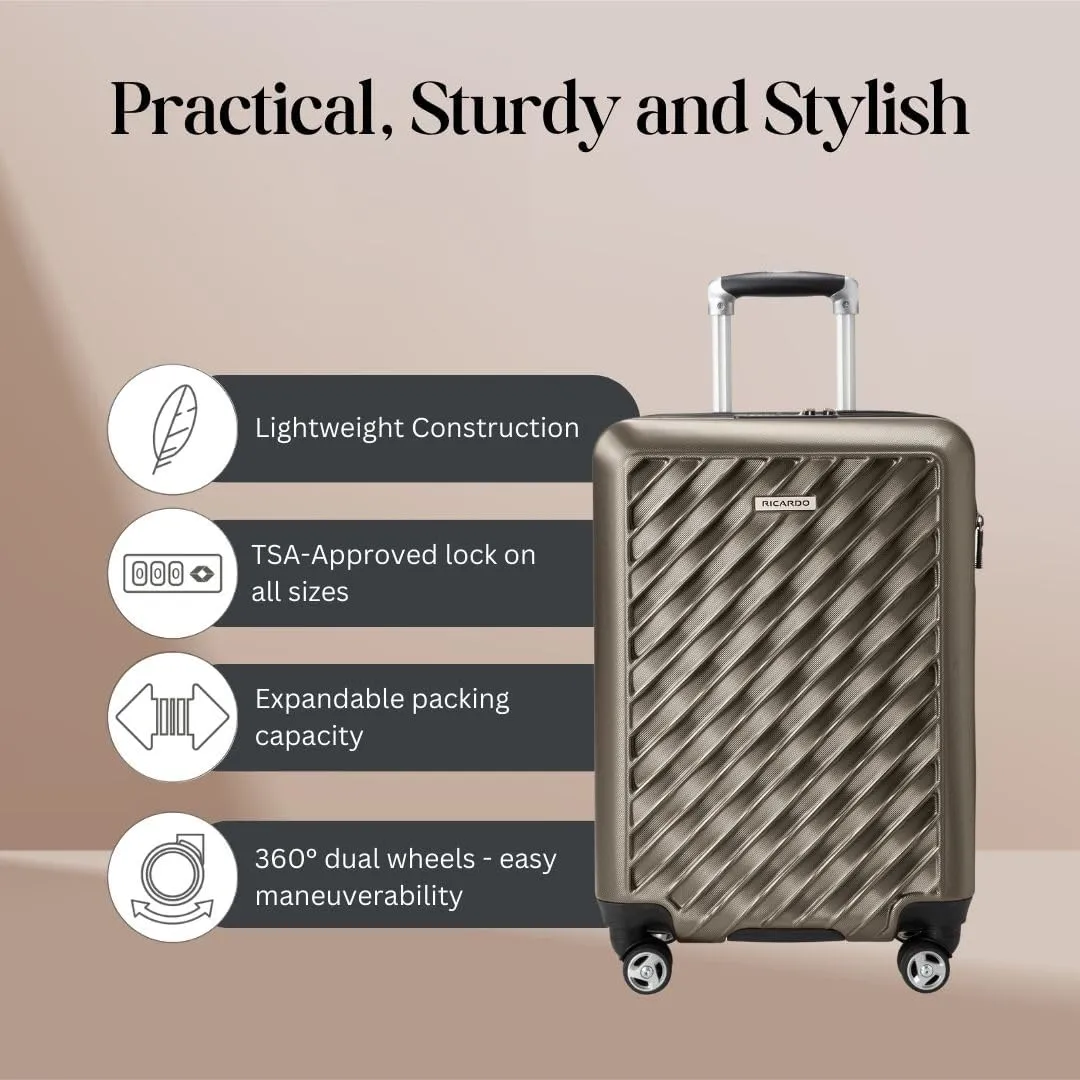Ricardo Beverly Hills Melrose Hardside Expandable Luggage with Lightweight Construction for Smooth Traveling, Stylish, Durable, and Spacious, Men and Women, Bronze, Check-In Medium 25-Inch