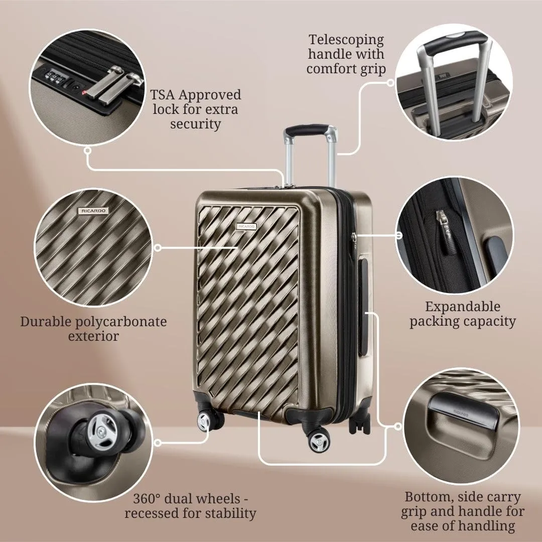 Ricardo Beverly Hills Melrose Hardside Expandable Luggage with Lightweight Construction for Smooth Traveling, Stylish, Durable, and Spacious, Men and Women, Bronze, Check-In Medium 25-Inch