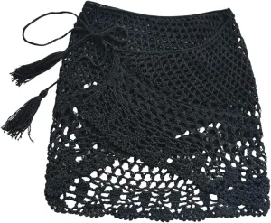 SHENHE Women's Hollow Out Sheer Crochet Wrap Skirt Scalloped Sexy Boho Mini Skirt