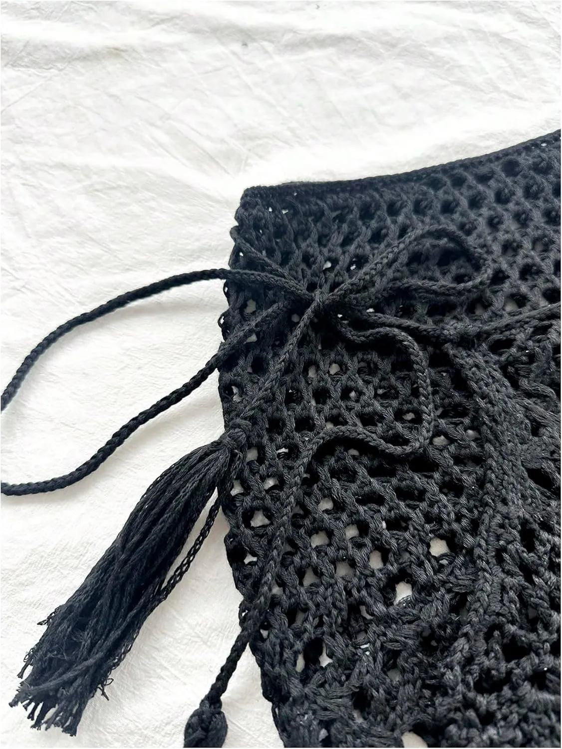 SHENHE Women's Hollow Out Sheer Crochet Wrap Skirt Scalloped Sexy Boho Mini Skirt