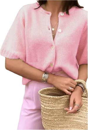 SHENHE Women's Y2K Short Sleeve Button Down Knitted Crew Neck Lightweight Cropped Cardigan Sweater