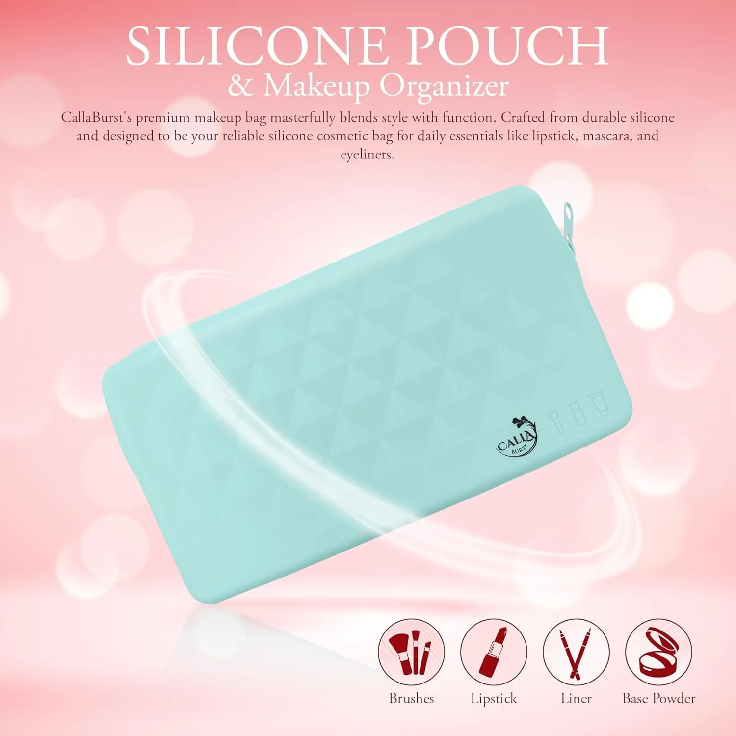 Silicone Makeup Bag - 8" x 4.5" Portable & Lightweight, Secure Closure, Spacious Cosmetic Organizer - Perfect for Travel Toiletry Bag for Women - Makeup Brush Holder Travel Pouch (Blue)