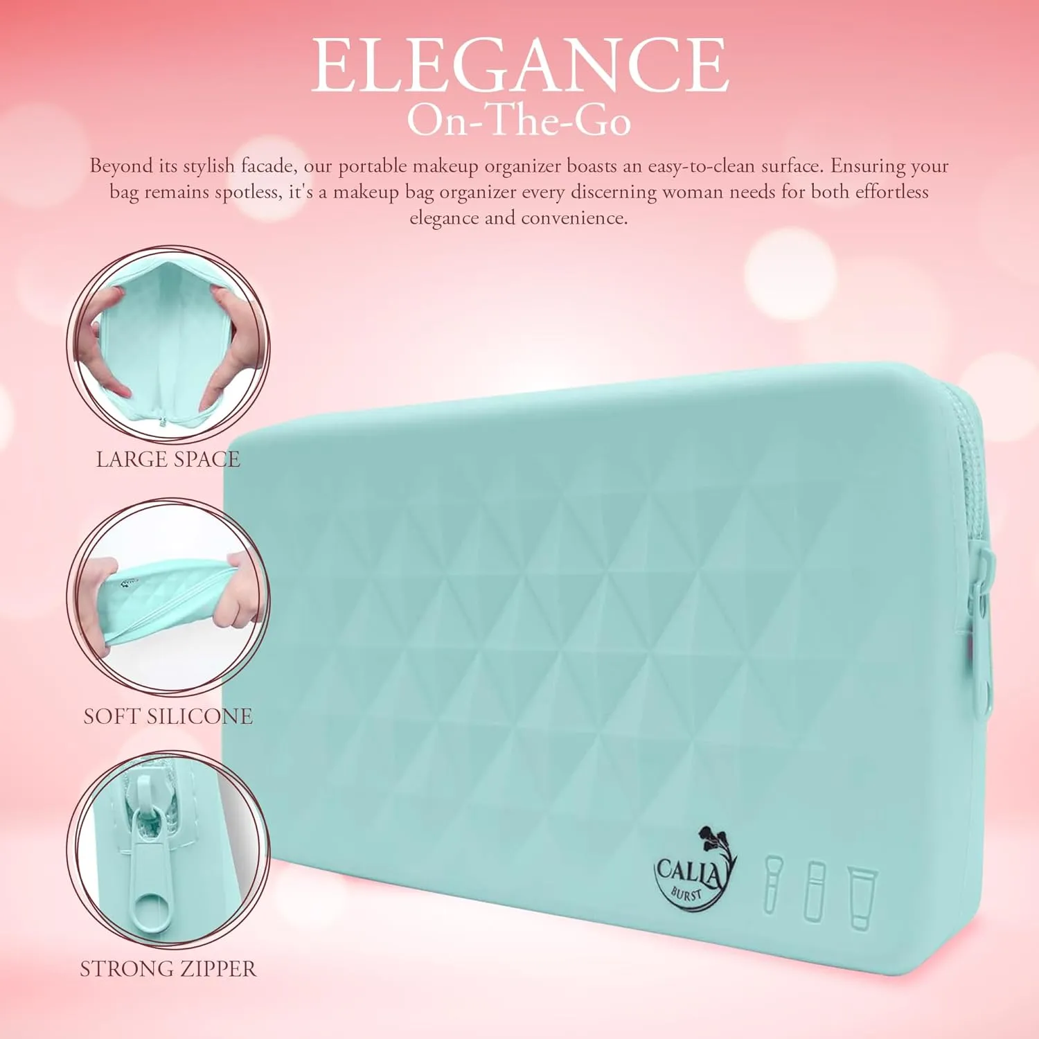 Silicone Makeup Bag - 8" x 4.5" Portable & Lightweight, Secure Closure, Spacious Cosmetic Organizer - Perfect for Travel Toiletry Bag for Women - Makeup Brush Holder Travel Pouch (Blue)