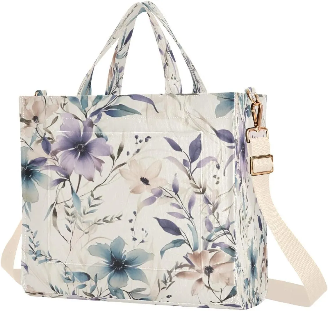 Simple Flowers Corduroy Tote Bag for Women Hobo Crossbody Bag Purse Stylish Shoulder Handbag Messenger Bags, S