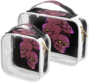 Skulls Horror Art 2 Pieces Clear Makeup Cosmetic Bags for Traveling Vacation Organizing, Toiletry Bags for Women Men, PVC Waterproof Travel Organizer