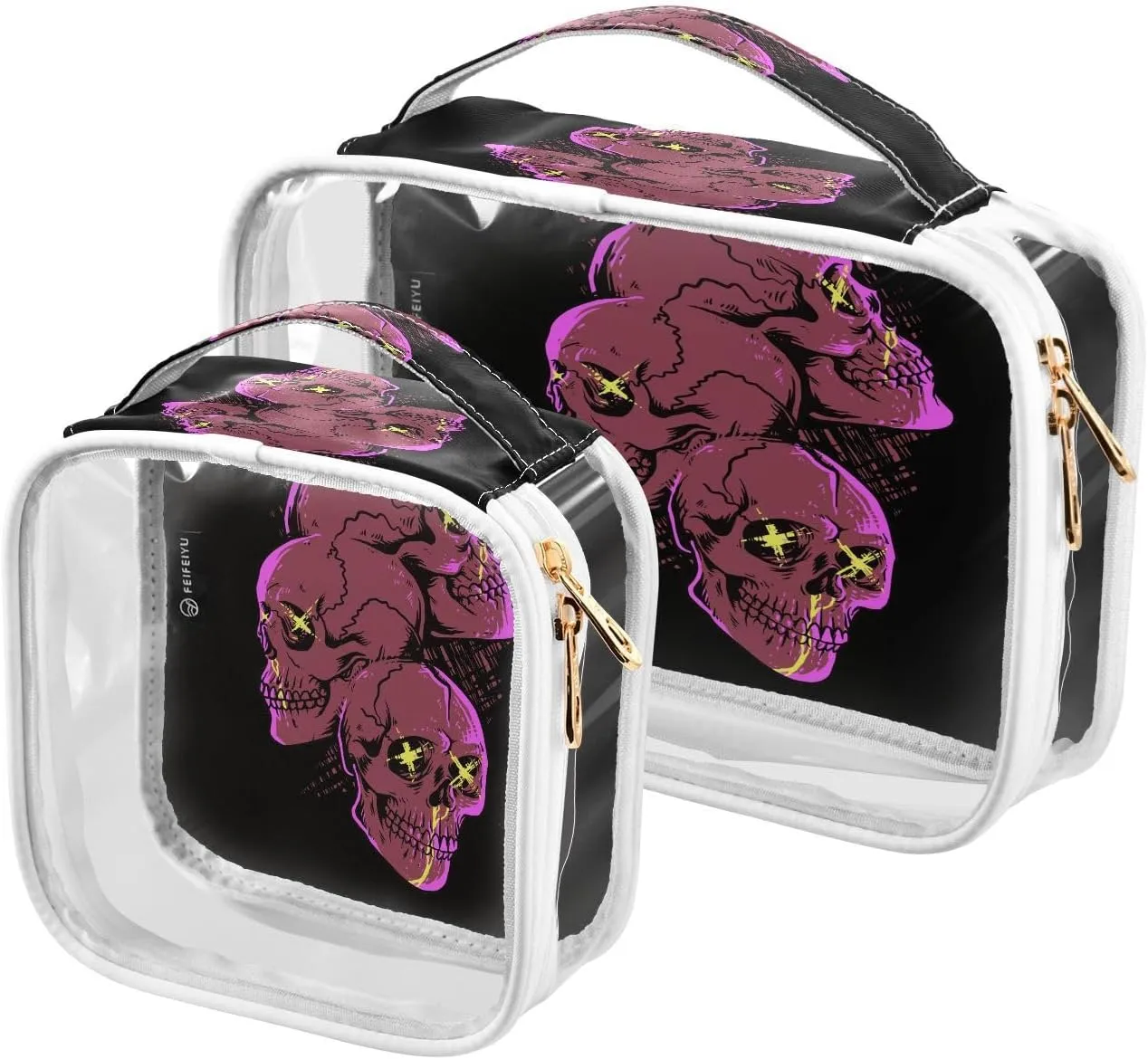 Skulls Horror Art 2 Pieces Clear Makeup Cosmetic Bags for Traveling Vacation Organizing, Toiletry Bags for Women Men, PVC Waterproof Travel Organizer