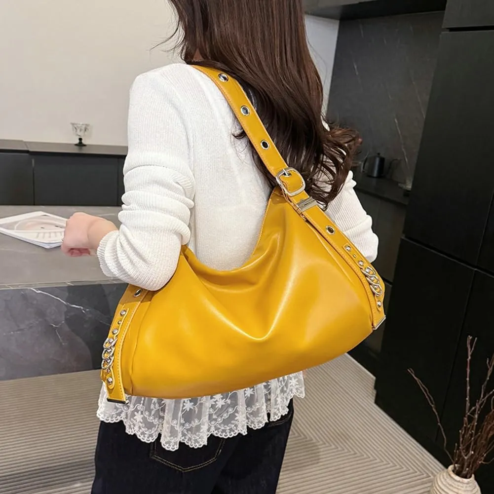 Slouchy Crescent Hobo Bags Women Trendy PU Leather Underarm Shoulder Bag Cute Crossbody Purse Top-Handle Tote Handbag