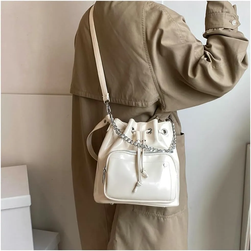 Slouchy PU Leather Bucket Hobo Bags Women Trendy Crescent Crossbody Purse Top-handle Shoulder Satchels Bag Tote Handbag