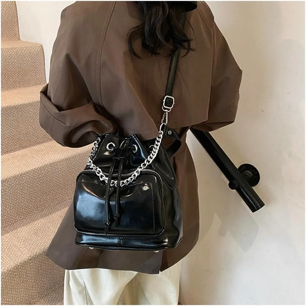 Slouchy PU Leather Bucket Hobo Bags Women Trendy Crescent Crossbody Purse Top-handle Shoulder Satchels Bag Tote Handbag