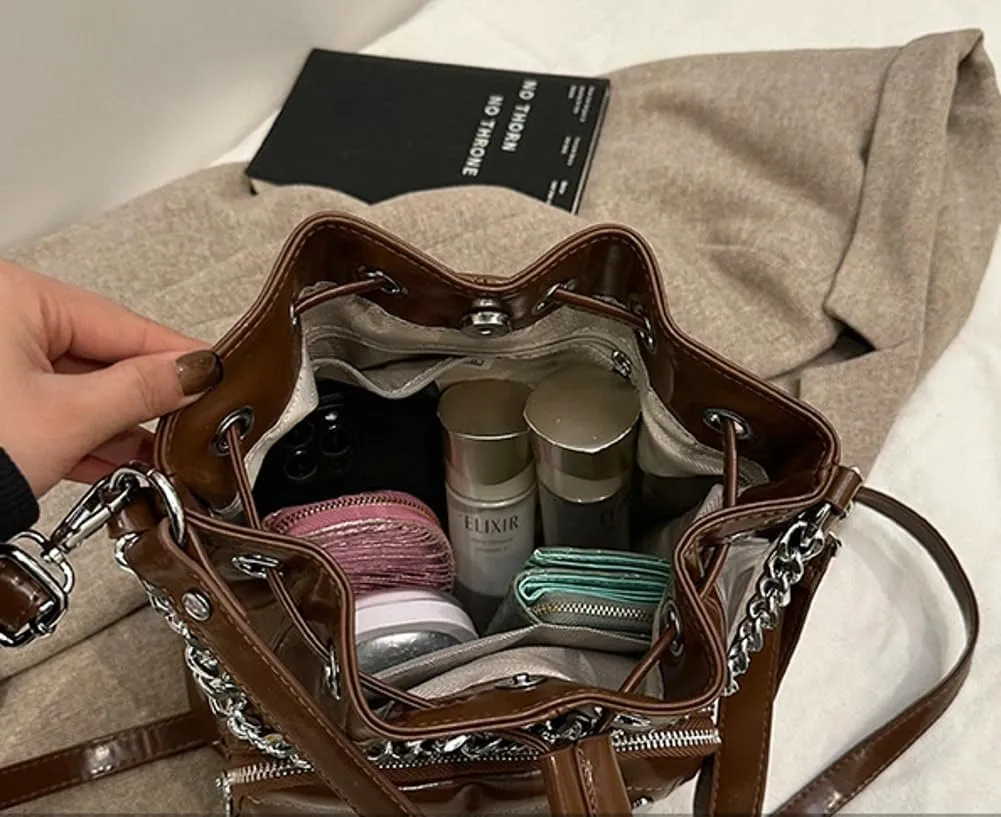 Slouchy PU Leather Bucket Hobo Bags Women Trendy Crescent Crossbody Purse Top-handle Shoulder Satchels Bag Tote Handbag