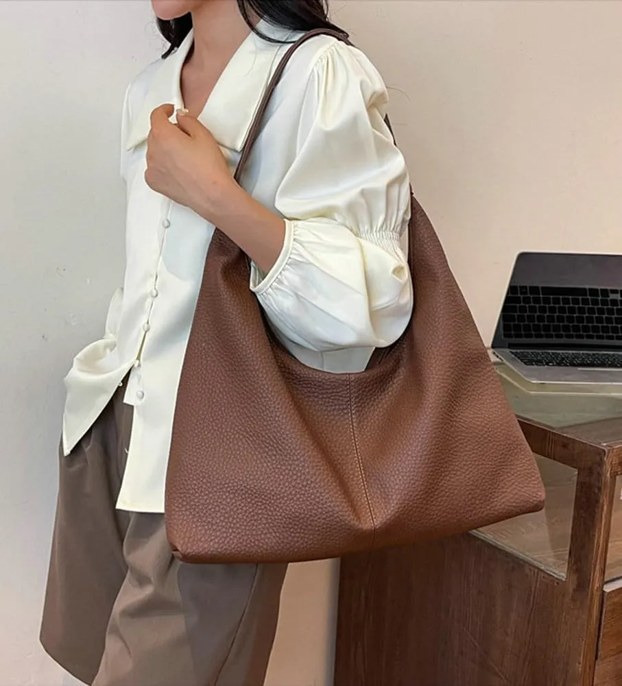 Slouchy PU Leather Crescent Hobo Bags Women Crossbody Purse Trendy Shoulder Bag Top-handle Satchels Travel Tote Handbag