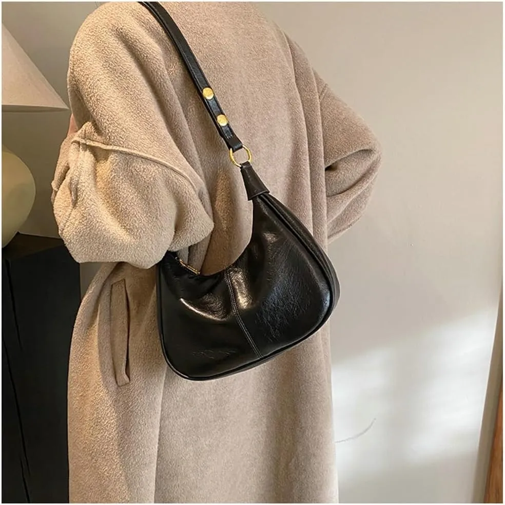 Slouchy PU Leather Crescent Hobo Bags Women Trendy Mini Shoulder Bag Crossbody Phone Purse Top-handle Satchels Tote Handbag