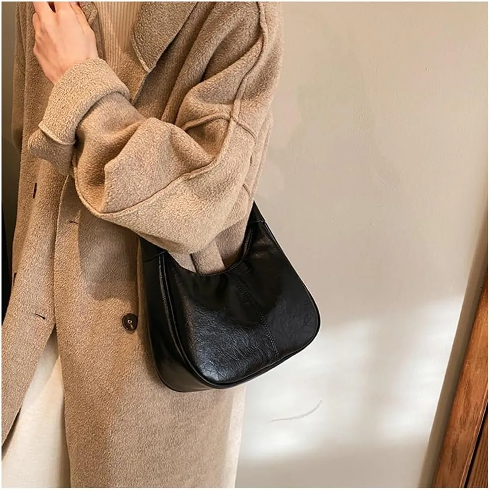 Slouchy PU Leather Crescent Hobo Bags Women Trendy Mini Shoulder Bag Crossbody Phone Purse Top-handle Satchels Tote Handbag