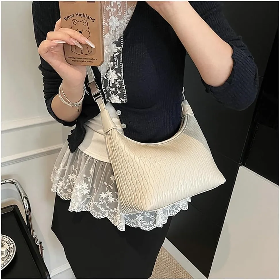 Slouchy PU Leather Crescent Hobo Bags Women Trendy Underarm Shoulder Bag Top-Handle Tote Handbag Cute Crossbody Purse