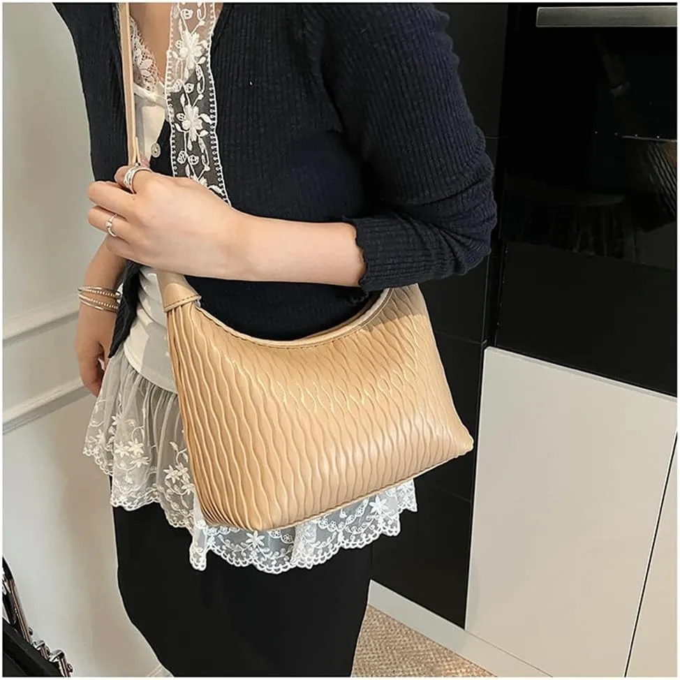 Slouchy PU Leather Crescent Hobo Bags Women Trendy Underarm Shoulder Bag Top-Handle Tote Handbag Cute Crossbody Purse