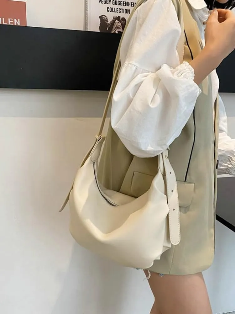 Slouchy PU Leather Crescent Hobo Bags Women Underarm Crossbody Purse Trendy Satchels Shoulder Bag Top-handle Tote Handbag
