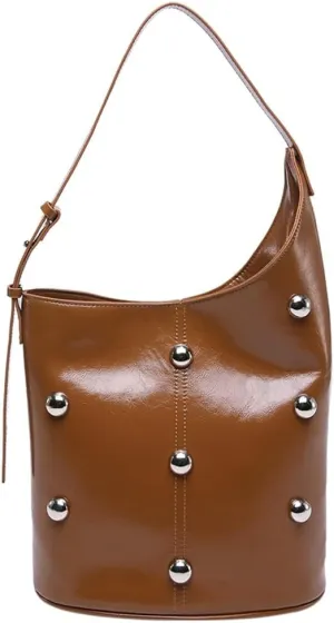 Slouchy PU Leather Hobo Bags Women Trendy Shoulder Bag Crescent Crossbody Phone Purse Cute Rivet Satchels Tote Handbag