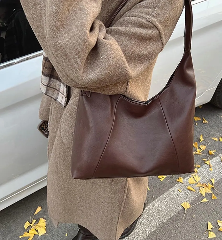 Slouchy PU Leather Hobo Bags Women Trendy Shoulder Bag Crescent Crossbody Purse Satchels Bag Top-handle Tote Handbag