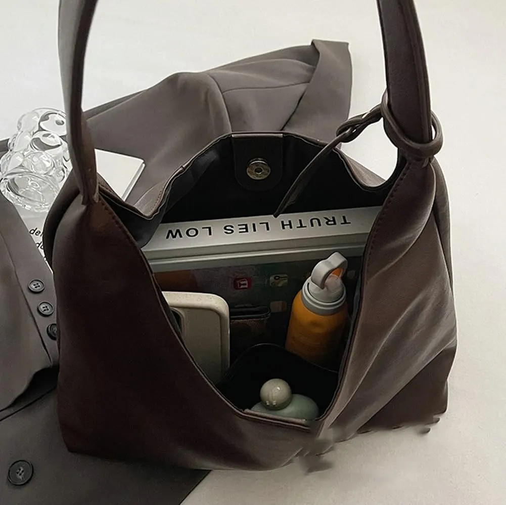 Slouchy PU Leather Hobo Bags Women Trendy Shoulder Bag Crescent Crossbody Purse Satchels Bag Top-handle Tote Handbag