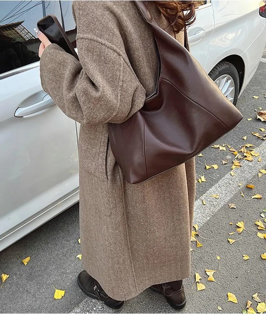 Slouchy PU Leather Hobo Bags Women Trendy Shoulder Bag Crescent Crossbody Purse Satchels Bag Top-handle Tote Handbag
