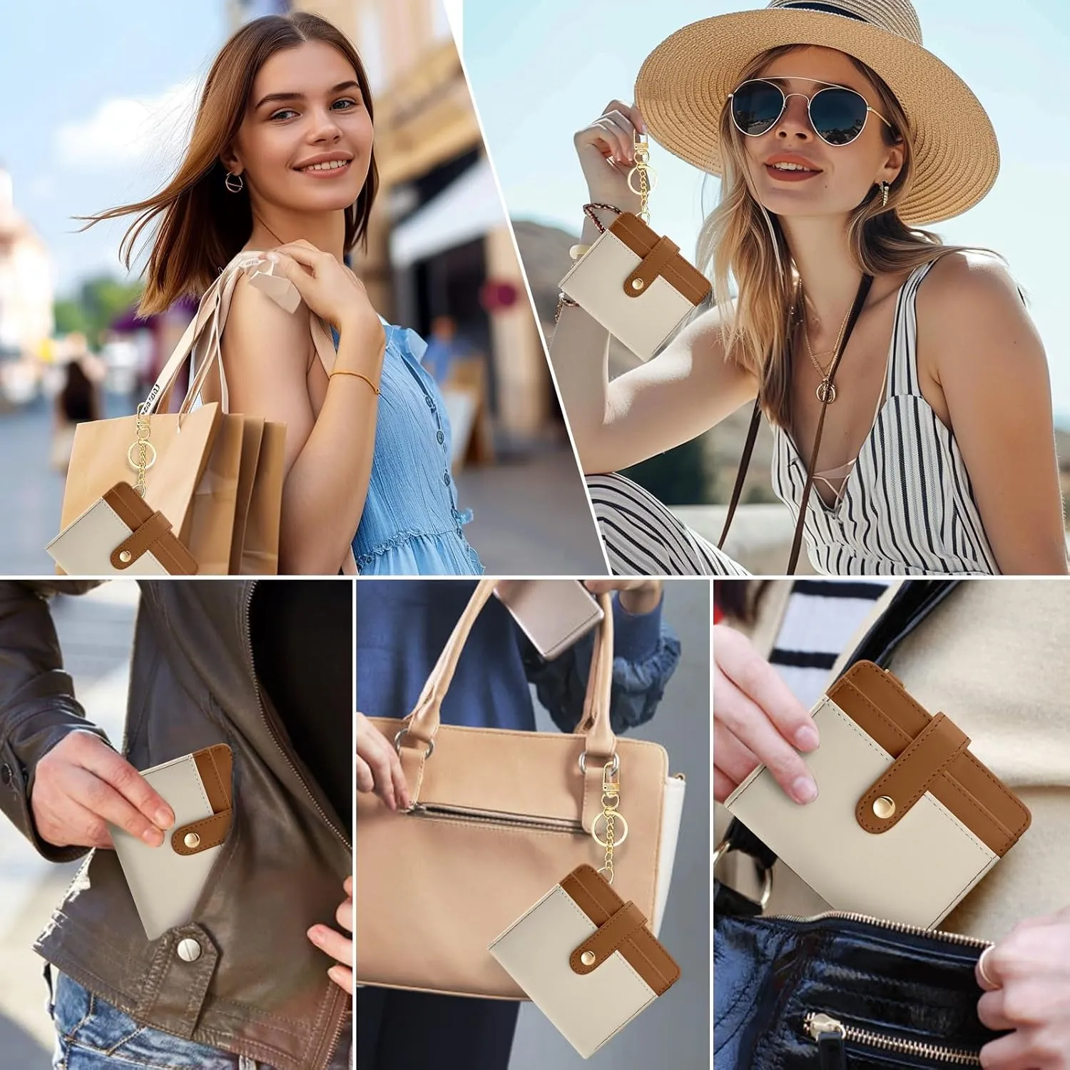 Small Ladies Wallet, Rfid Slim Thin Compact Credit Card Women Wallet, PU Leather Bifold Cash Wallet, Zipper Coin Pocket & ID Window, Female Gifts Beige and Brown