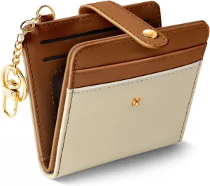 Small Ladies Wallet, Rfid Slim Thin Compact Credit Card Women Wallet, PU Leather Bifold Cash Wallet, Zipper Coin Pocket & ID Window, Female Gifts Beige and Brown